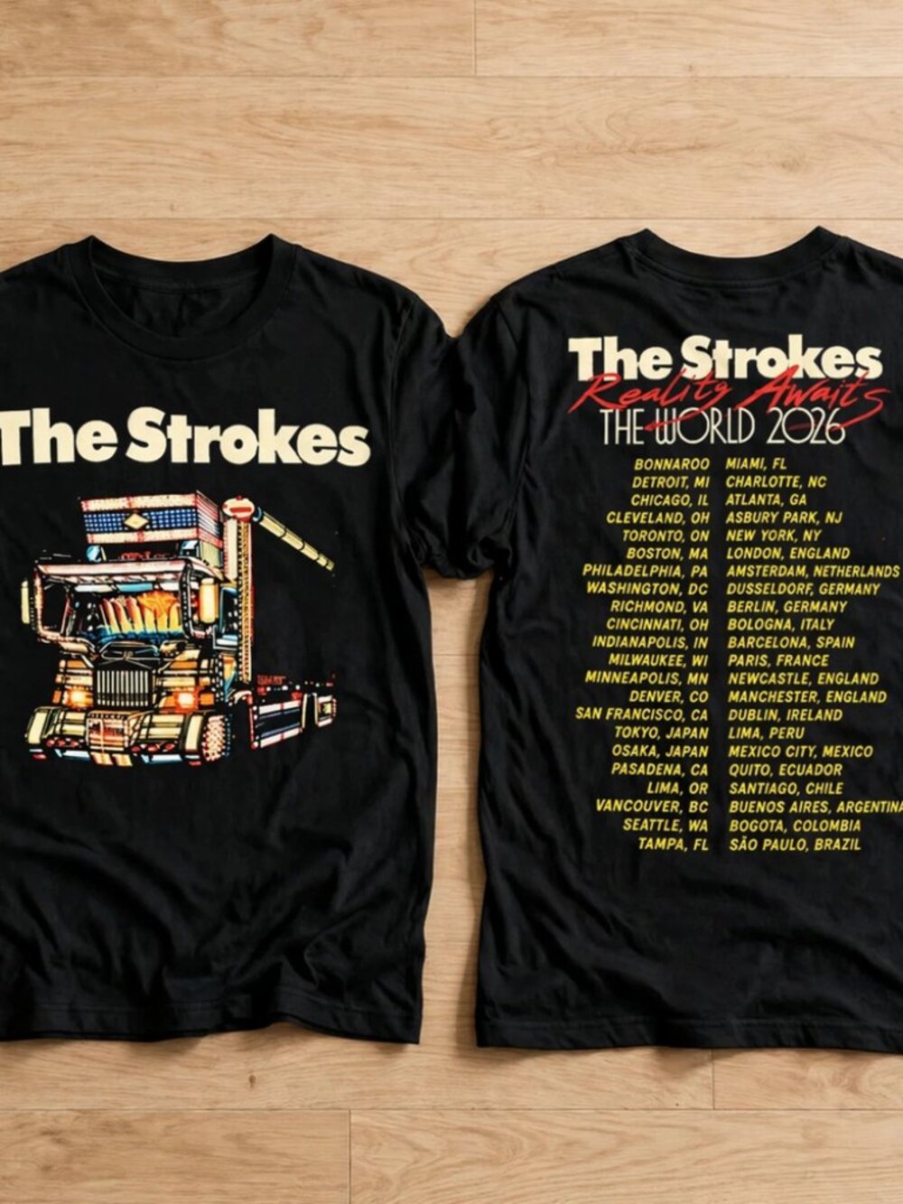 The Strokes Reality Awaits The World Tour 2026 Black T-Shirt S-4XL